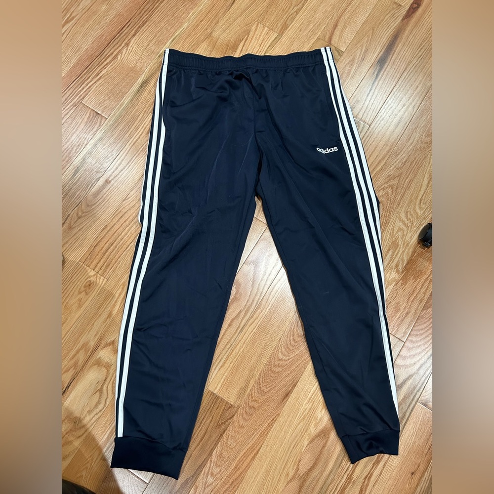 Navy and white mens adidas pants